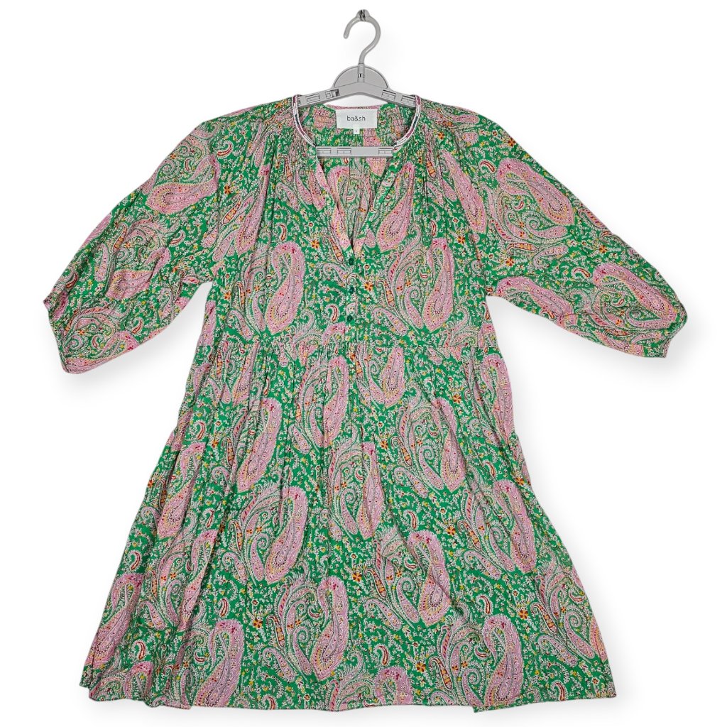 Ba&Sh Odeon Paisley Print Mini Dress Green Pink Cotton Size 2
